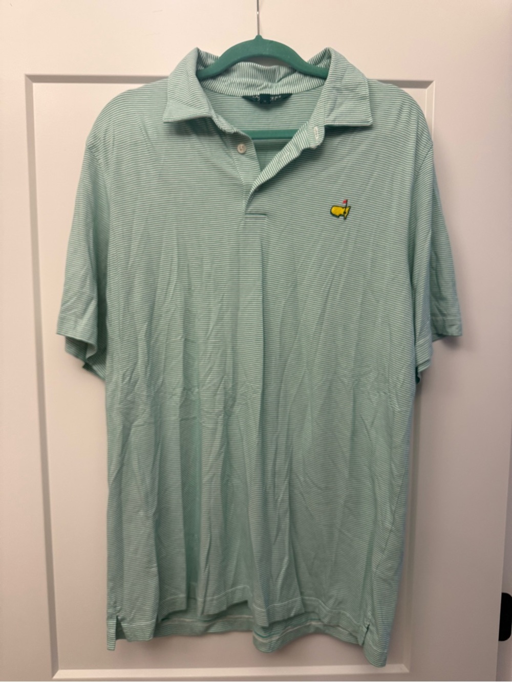 Masters Mint Green Micro-Striped Men's Polo with Yellow Chest Emblem